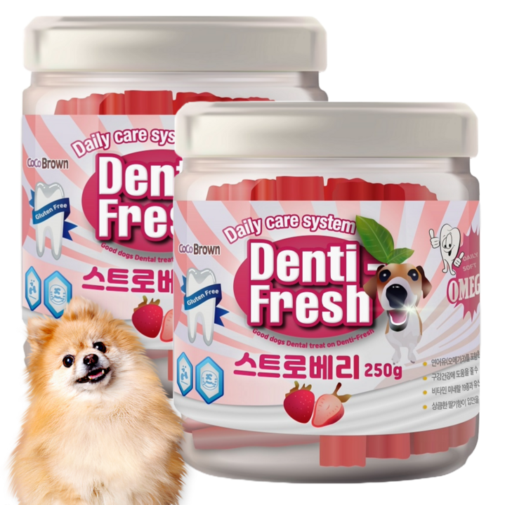 덴티프레쉬 애견 덴탈껌 250g, 딸기, 250g, 2개