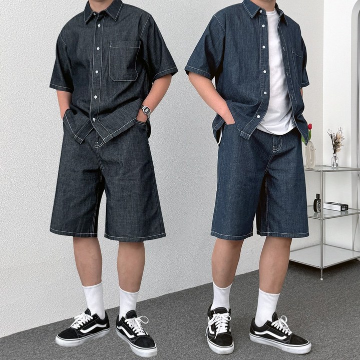 남자청청세트 여름데님세트 생지데님셋업