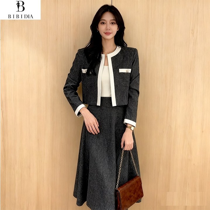 비비디아 여성용 자켓 롱스커트 투피스 세트 오피스룩 하객룩 출근룩 세트업5565