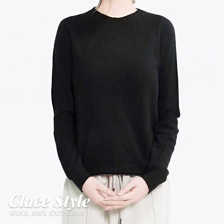 클레이스 울100% 캐시미어 고급 호주산 양모  여성 라운드넥 니트