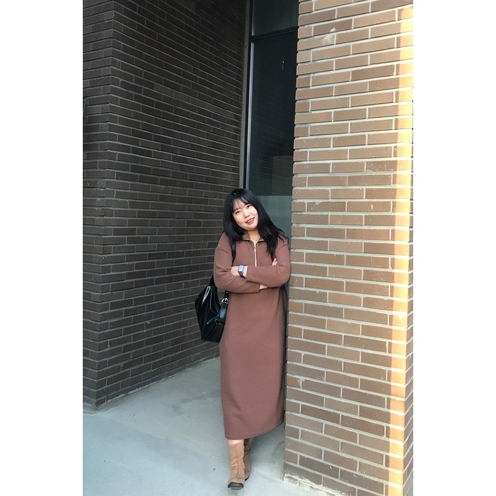 루이 소프트 데일리 하프집업 롱 원피스