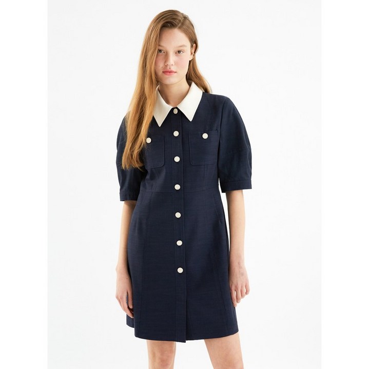 올리브데올리브 카라 배색 미니멀 원피스 NAVY  OH3XO5010 OH3XO5010