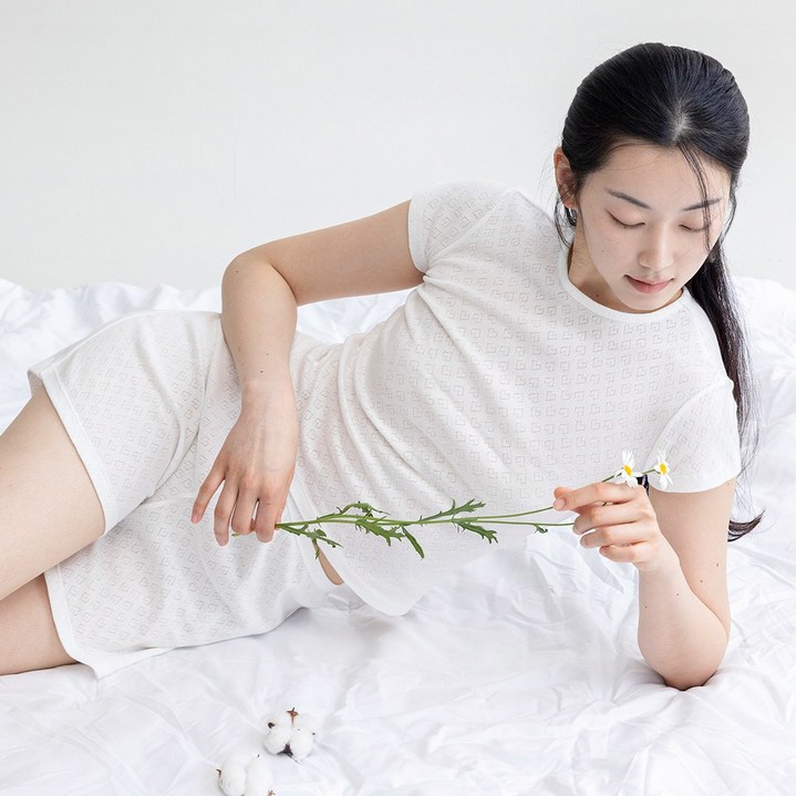 [SET] 싸이클린 100% 오가닉코튼 포인텔 라운지웨어 세트 반팔티 반바지 휴가룩