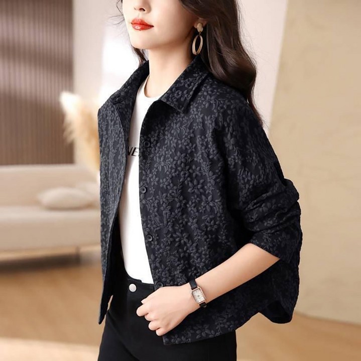 MOSAIRATION 여성 루즈핏 캐주얼 자켓 우아한 자카드 디자인 중년 엄마 짧은 카디건 자켓 아우터 I030611