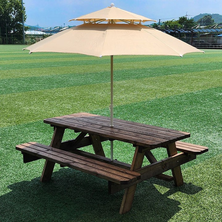 목수이야기 일체형 야외테이블 세트 원목 야외용 파라솔 4인 6-8인 도색 무도색, 무도색