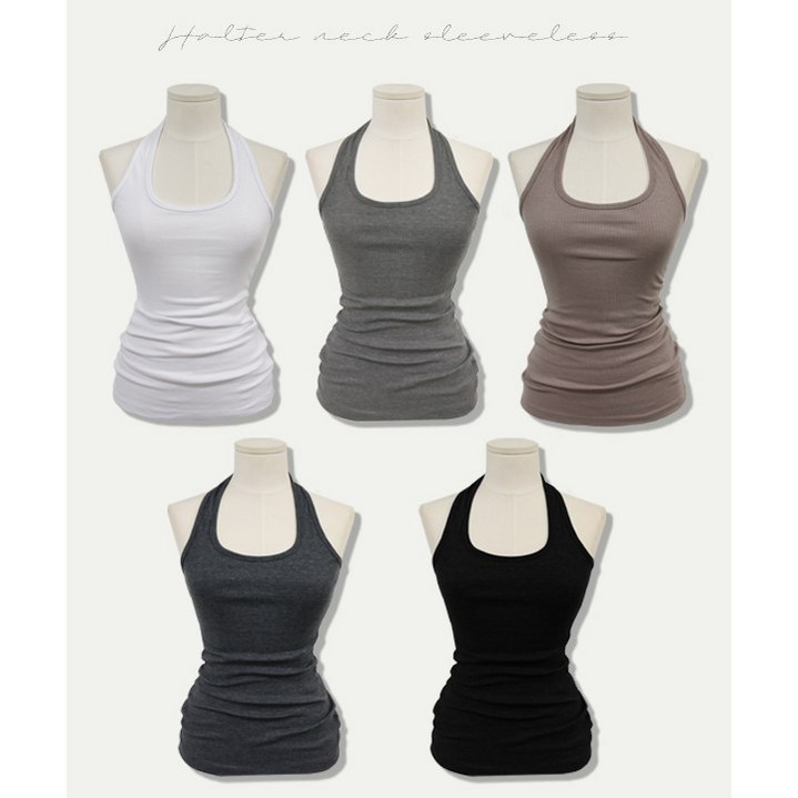 국내제작 고퀄 잘록 허리 슬림핏 홀터넥 나시