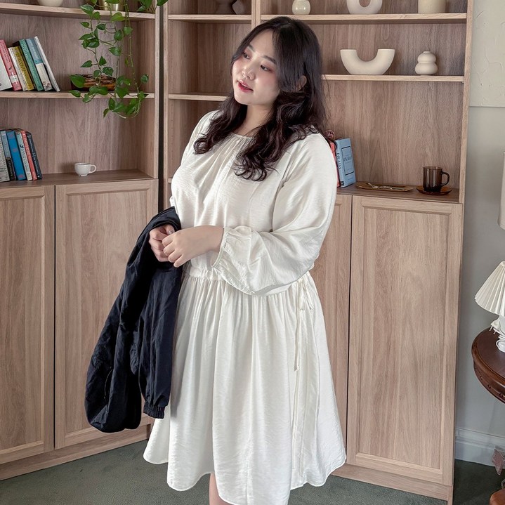 55120 허리 스트링 셔링 라운드 원피스 여성 빅사이즈 여자 플러스사이즈