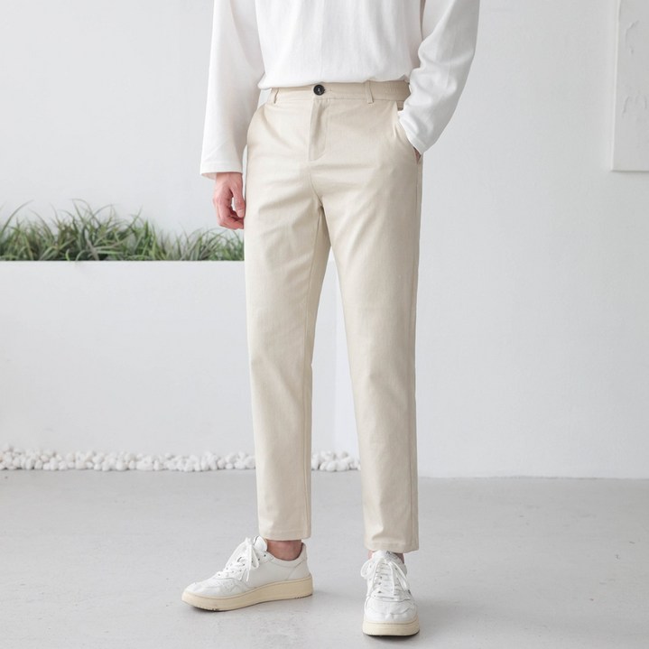 베이직바이블 남자 사방스판 면바지 빅사이즈 옆밴딩 슬랙스