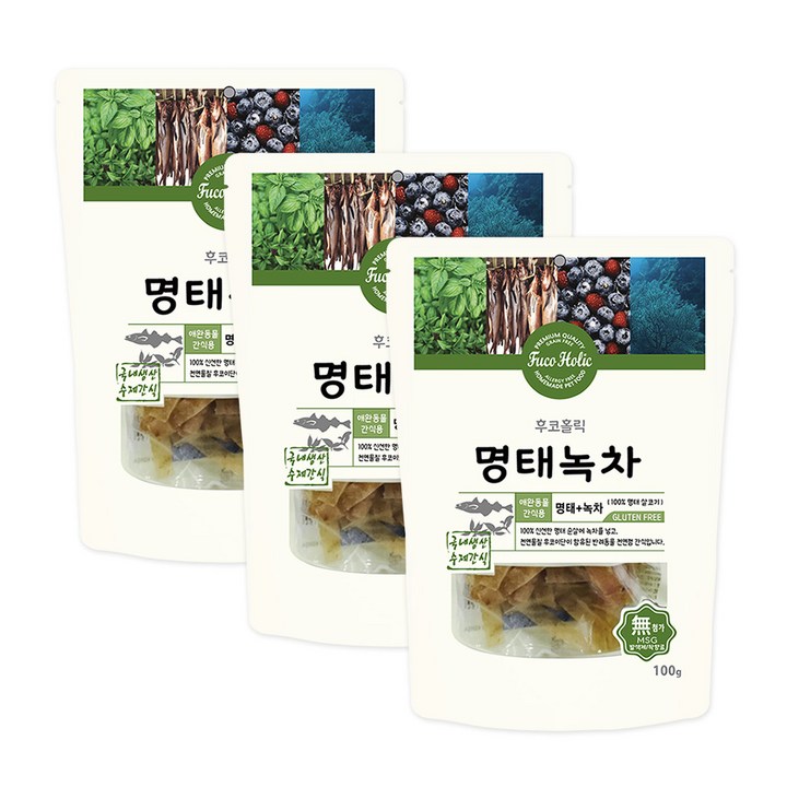 후코홀릭 강아지 건조 간식 100g, 명태  녹차 혼합맛, 100g, 3개