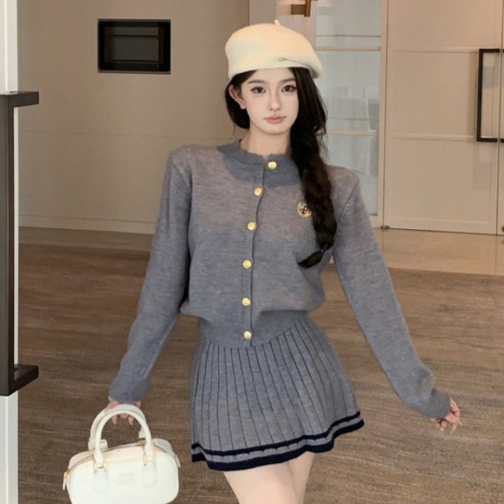 피어니스트 하이틴룩 니트 스커트 투피스 상하의 세트