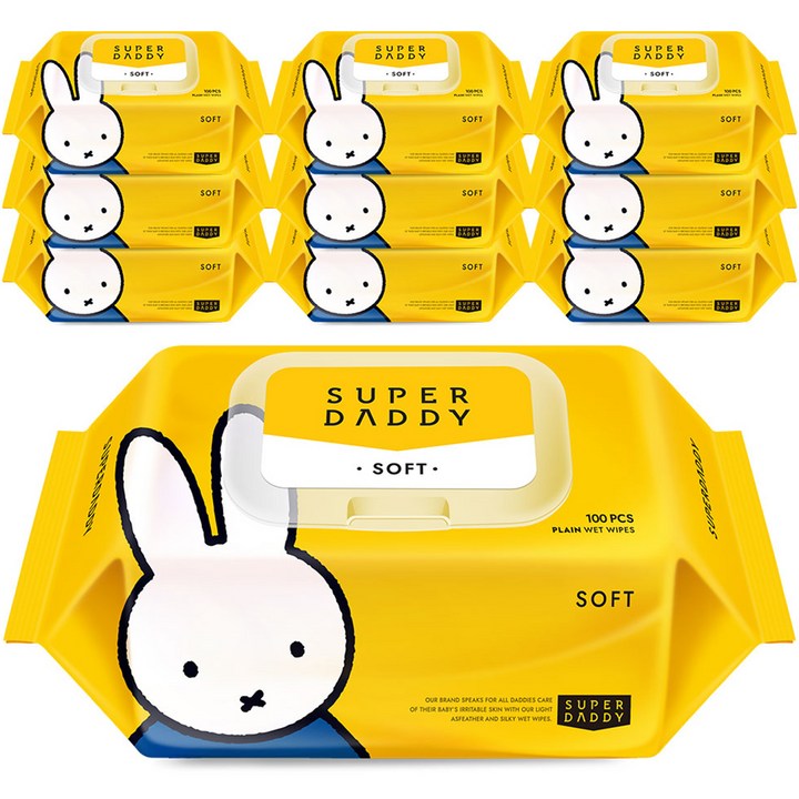 Gold box 슈퍼대디 저자극 아기물티슈 소프트 캡형, 100매, 10팩