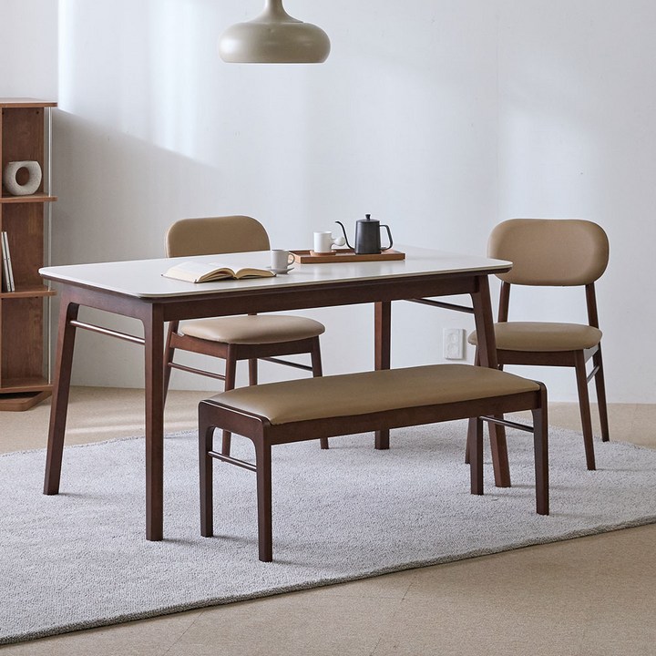 파로마감사제 파로마 조앤 세라믹 원목식탁 벤치 세트 4인용 1400 벤치1 의자2, 상세 설명 참조, 옵션선택월넛베이지 벤치 세트