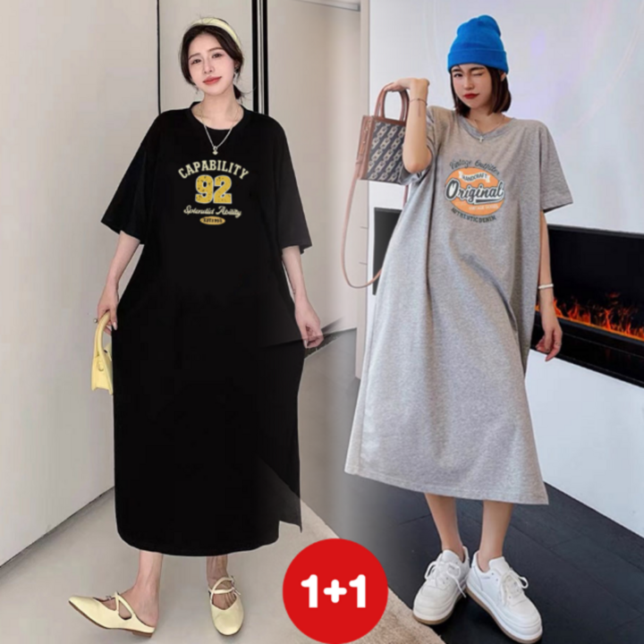 프리티쥬시 [1+1] 여성 캐주얼 데일리 루즈핏 롱원피스 2종세트