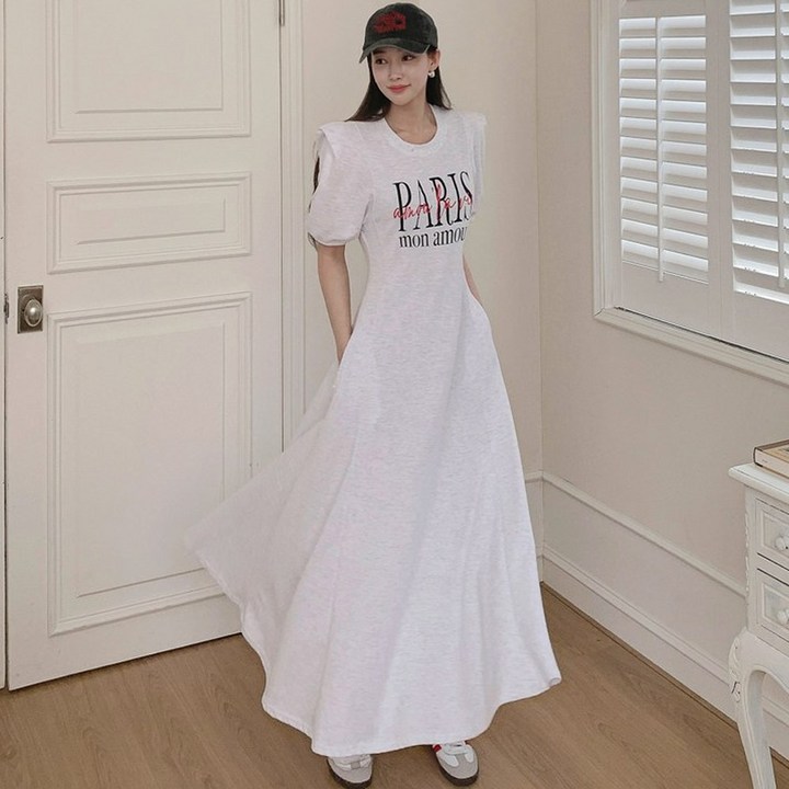 떳다그녀 모나무르 레터링원피스 다트원피스 민소매원피스 다이마루 맨투맨원피스 슬리브리스 롱원피스