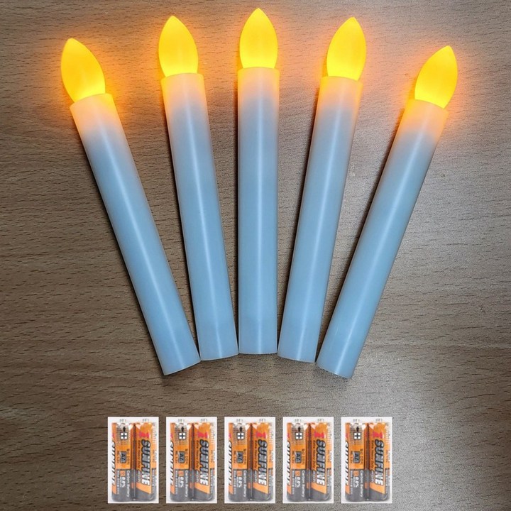원터치 LED 촛불 5개 + 건전지 10개 세트