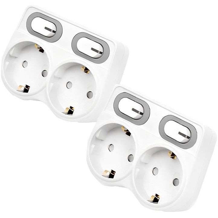 에코파워탭 LED L자 멀티탭 2구 EPML402L, 9.1cm, 화이트, 2개