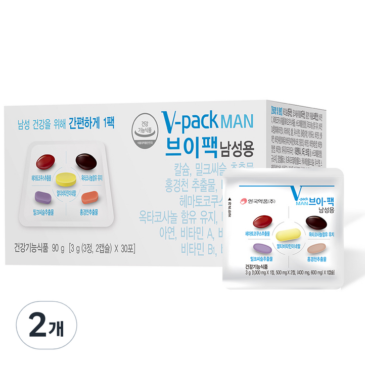 브이팩 남성용 멀티비타민 90g, 60정, 2개 브이팩 남성용 멀티비타민 90g, 60정, 2개