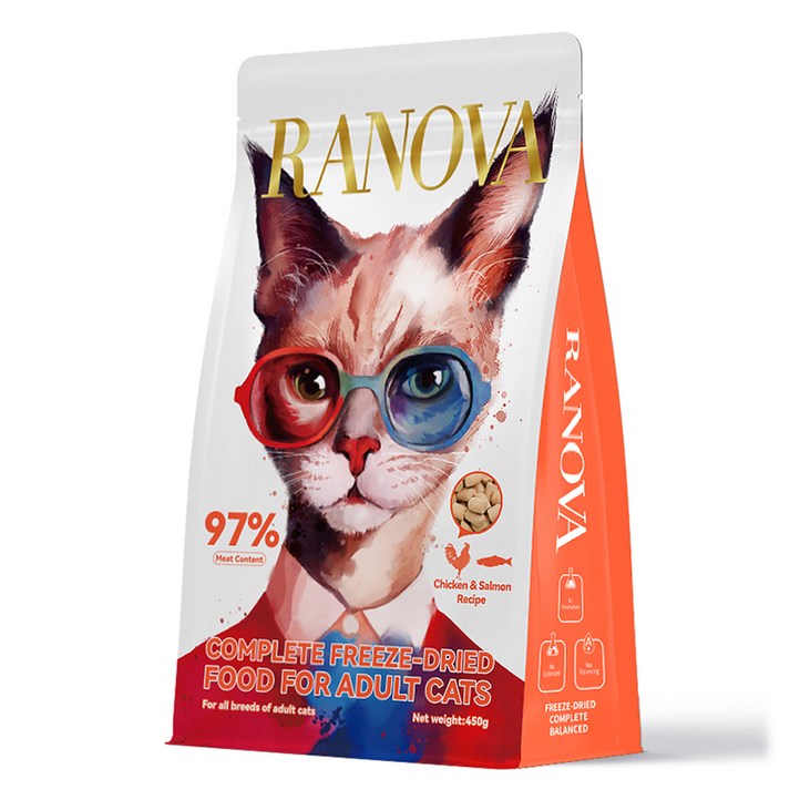 RANOVA 어덜트 동결건조 사료, 연어치킨, 450g, 1개 RANOVA 어덜트 동결건조 사료, 연어치킨, 450g, 1개