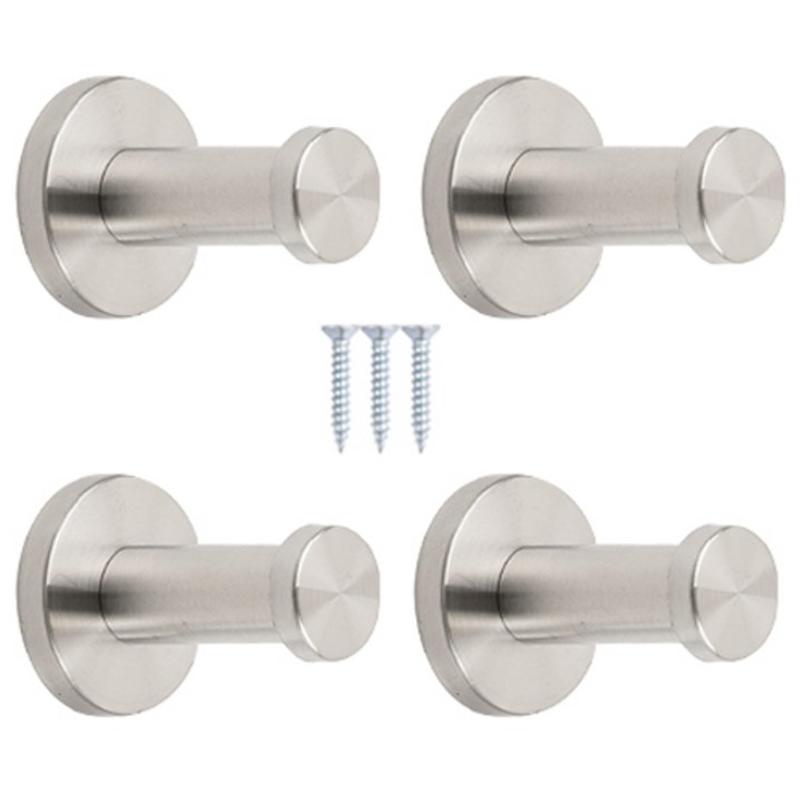 철물파크 벽옷걸이 스테인레스 스틸 기둥걸이 4개입  설치피스 세트, 실버, 1세트
