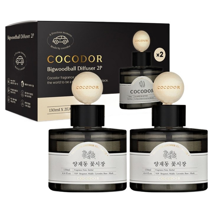 코코도르 프리미엄 빅우드볼 차량용 디퓨저 130ml 2개입, 양재동꽃시장, 1세트