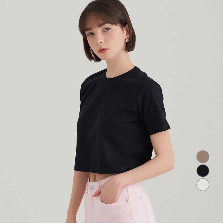 ELLE PARIS 여성용 통기성 세미 크롭 반팔 티셔츠