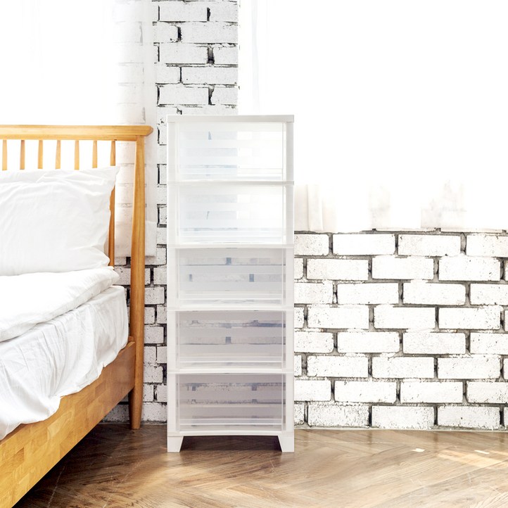 아임홈리빙 베이직 튼튼 플라스틱 5단 서랍장, 1개, 투명