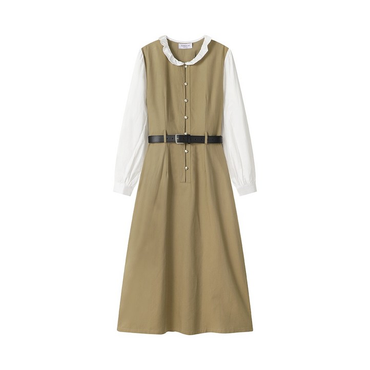 여성 봄 가을 긴팔 블라우스 원피스 슬리밍 레이어드 드레스 레트로 롱 스커트 하객룩