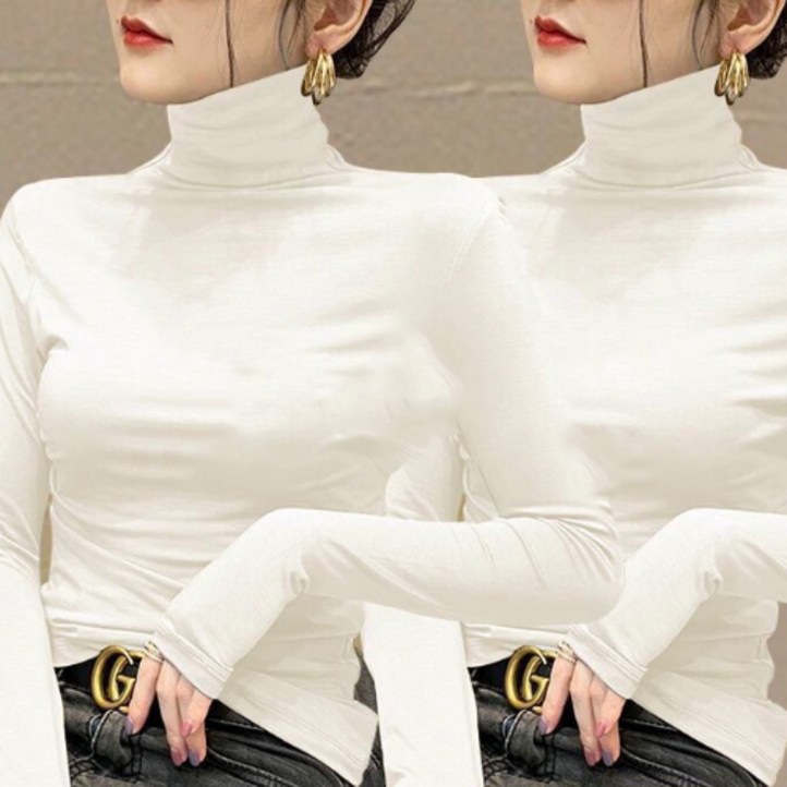 에르모소 11 봄 가을 간절기 사계절 이너 무지 슬림 기모 목폴라 여성 긴팔 티셔츠 HC014