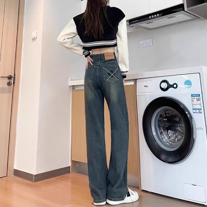 YioYcc여성 기본 워싱 배기 청바지 루즈핏 슬림핏