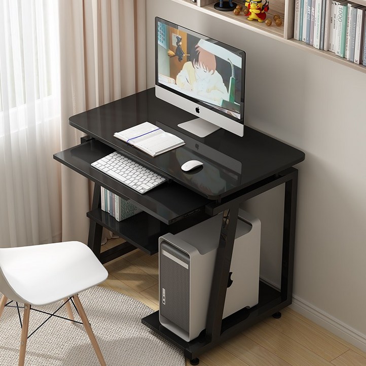 식당테이블 컴퓨터 책상 사무용 테이블 서랍 키보드 받침판 포함, 블랙