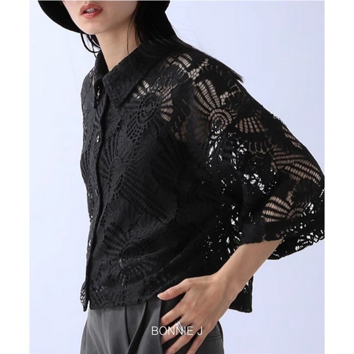 보니제이 펀칭 구멍 플라워 반소매 자수자켓 카라넥 반팔셔츠 썸머 3컬러 반팔자켓