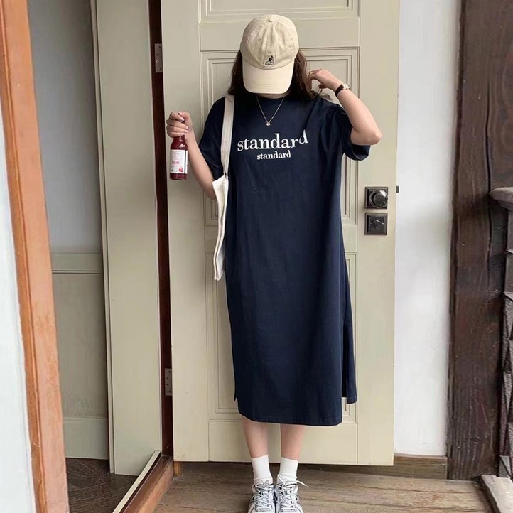 후암마켓 스탠다드 레터링 데일리 반팔 롱 원피스 루즈핏 후암마켓 스탠다드 레터링 데일리 반팔 롱 원피스 루즈핏