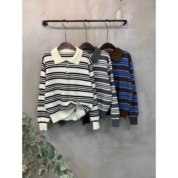 씨샵인더룸  카토 스트라이프 카라넥 긴팔 니트 3color C