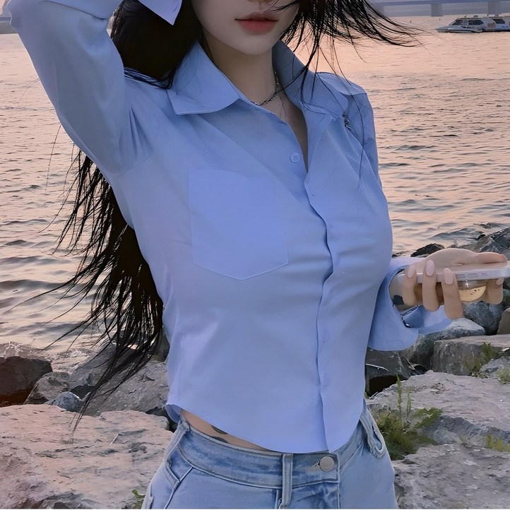 쪼예 데일리 크롭 긴팔 셔츠 쪼예 데일리 크롭 긴팔 셔츠