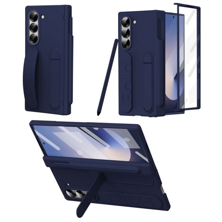 Elvo 갤럭시 Z폴드 7 6 5 호환 힌지보호 케이스 거치대 S펜 핸드 스트랩 풀커버 케이스 일체형 액정보호필름