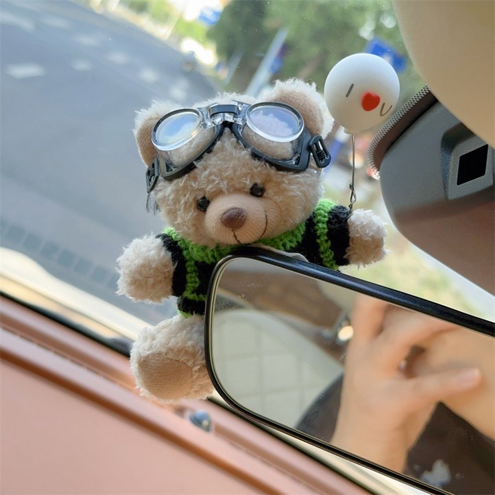 귀여운 곰돌이 자동차 룸미러 커버 악세사리, 1개, 수영 안경 곰
