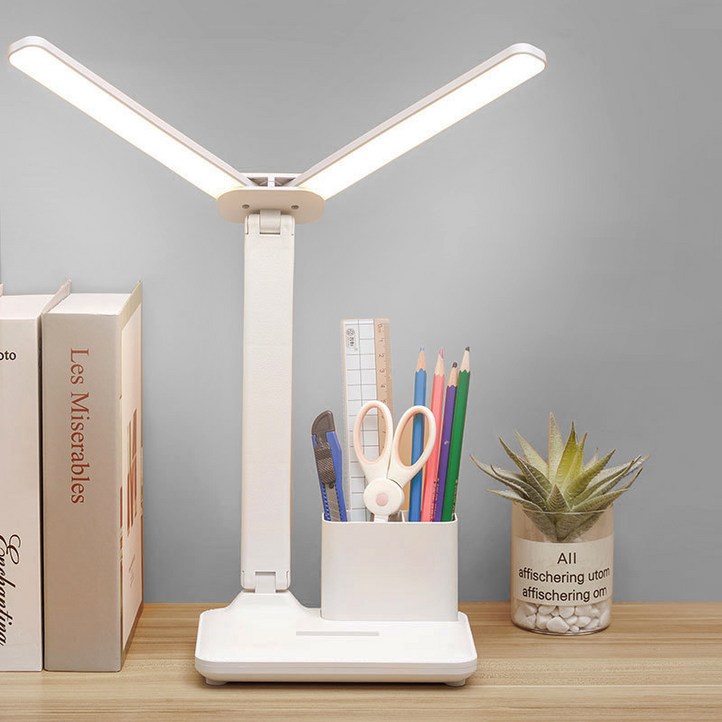 Shipshape 데스크톱 스탠드 학습용 LED 와이드 스탠드 학습 조명 스탠드 조정 가능 시력 보호 수납 필통 USB 케이블