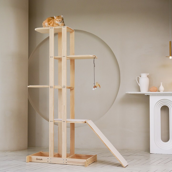 더따슴 국내제작 DIY 대형 원목 180cm 높은 캣타워 5단, 크림, 1개 더따슴 국내제작 DIY 대형 원목 180cm 높은 캣타워 5단, 크림, 1개