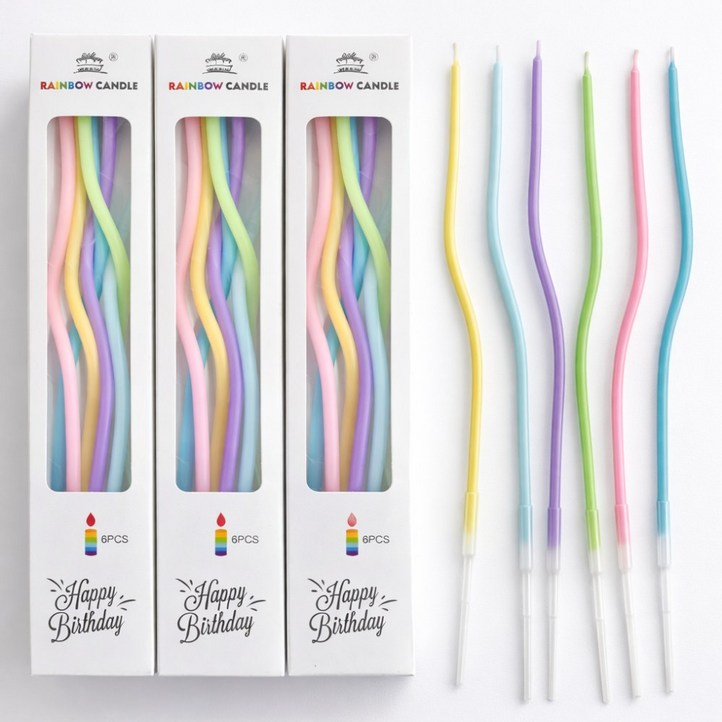 생일파티 웨이브초 케이크초 생일초, 3세트, 파스텔 6P