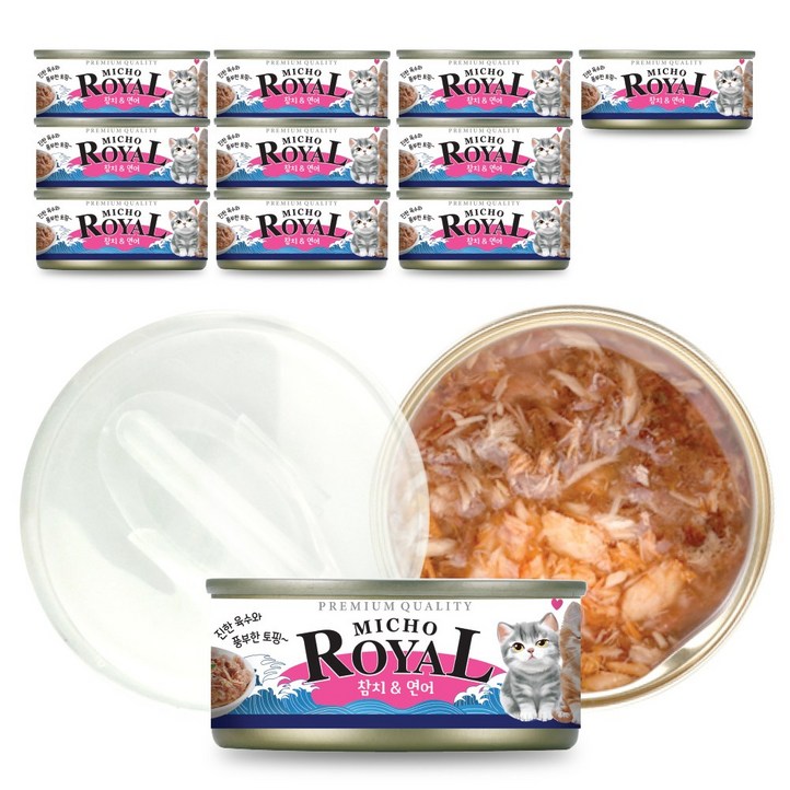 2월 특가 이벤트 프리미엄 로얄 미쵸 캔 5종 170g x 24개입 고양이 간식 통조림, 24개, 170g, 미쵸 연어
