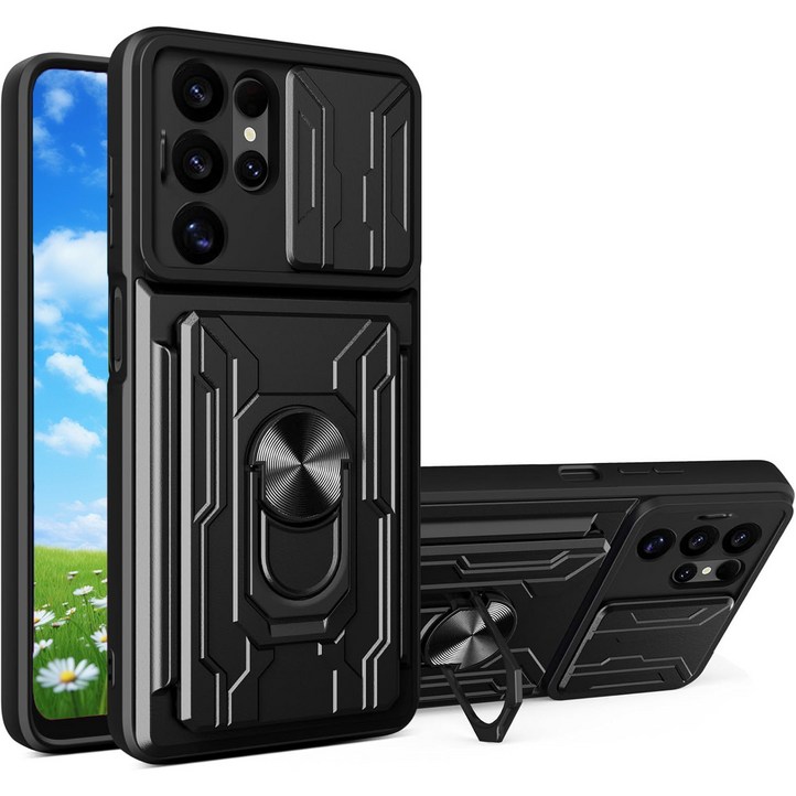 적용 갤럭시S26 울트라 S24 울트라S25 울트라 케이스 링 거치대 카메라 슬라이드 보호 범퍼 휴대폰 카드수납 지갑형 탈부착 휴대폰 케이스XSJKU425