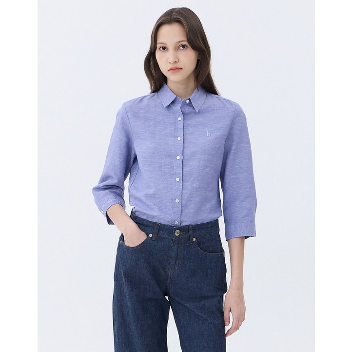 24SS 가격인하린넨BEST스테디셀러네이비 스트레치 린넨혼방 7부소매셔츠 WSSH4B308N2