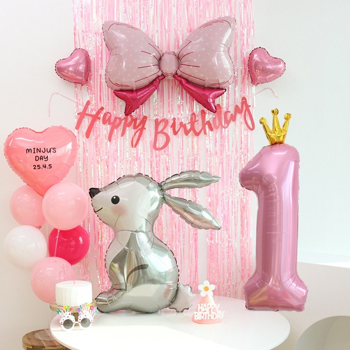 이벤트홀릭 토끼 풍선 생일파티용품세트 자유 레터링 두돌생일상, 1개 이벤트홀릭 토끼 풍선 생일파티용품세트 자유 레터링 두돌생일상, 1개