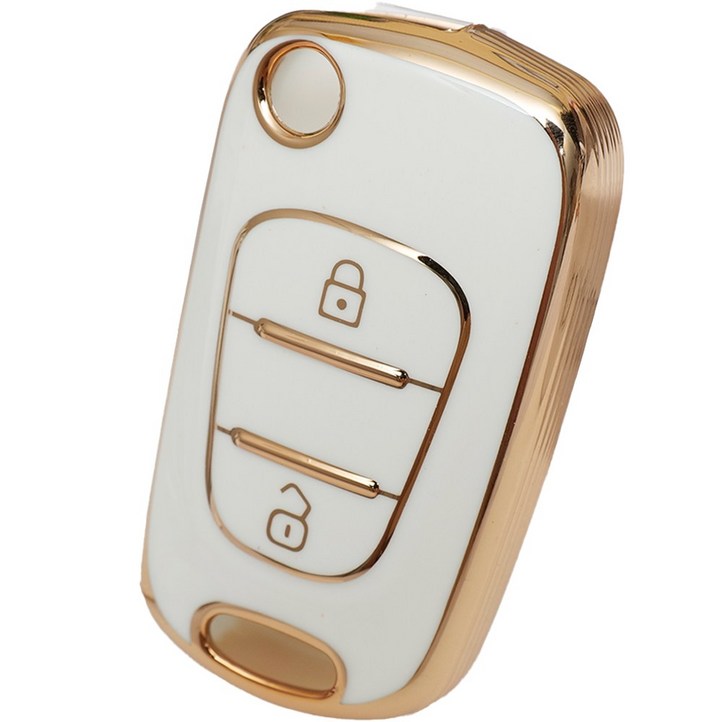 바이어블 현대 기아 호환 포터2 아반떼MD 모닝 레이 쏘울 호환 자동차 2버튼 3버튼 tpu 키케이스 키홀더, 2버튼 화이트골드 VATA64