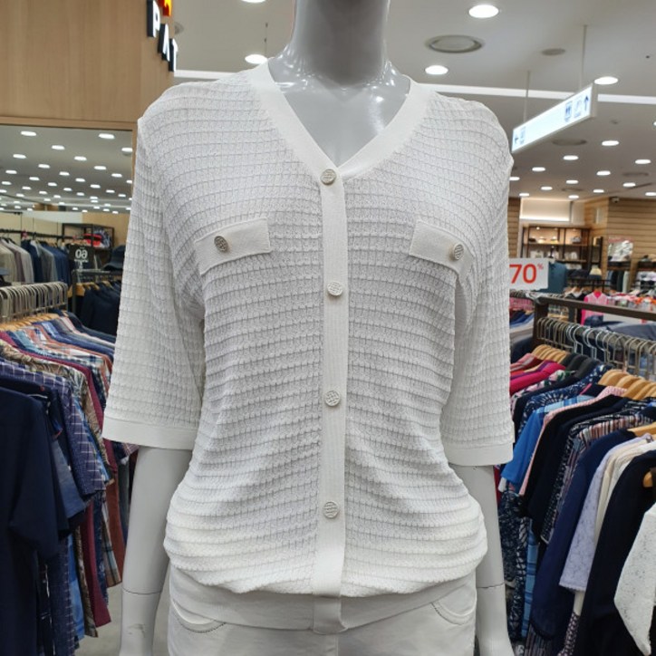 PAT 여성 여름 버튼 장식 반팔 스웨터 1I43201111
