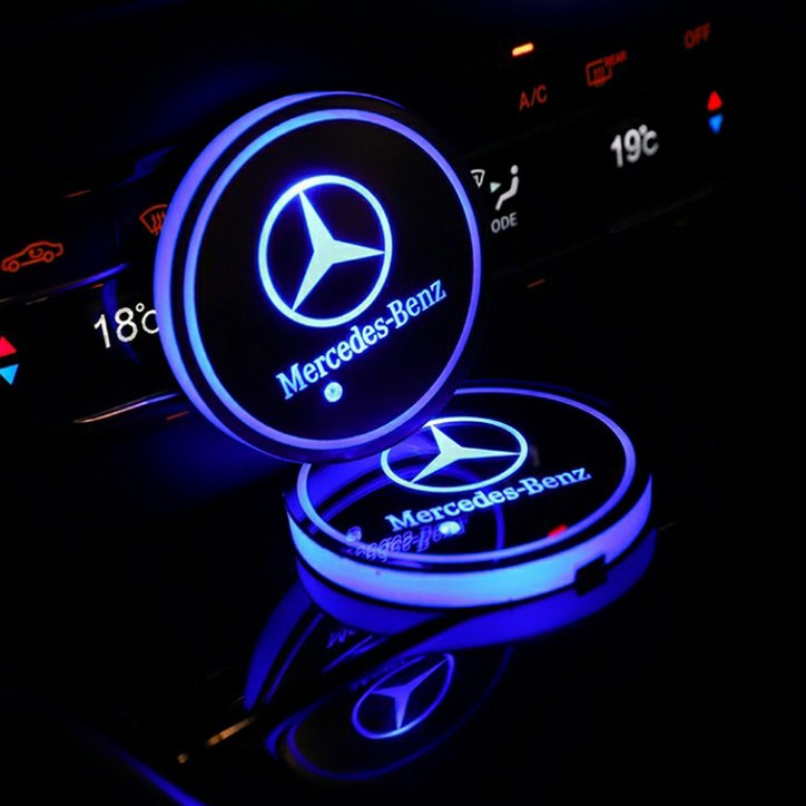 리모유통 전차종 LED 컵홀더 벤츠  AMG 발광 패드 USB 충전식 실내 장식 자동차 조명 세트가격, 1세트, AMG2P