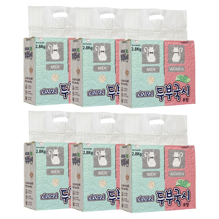네꼬모리 두부국시 나노입자 고양이 모래, 2.8kg, 6개, 무향