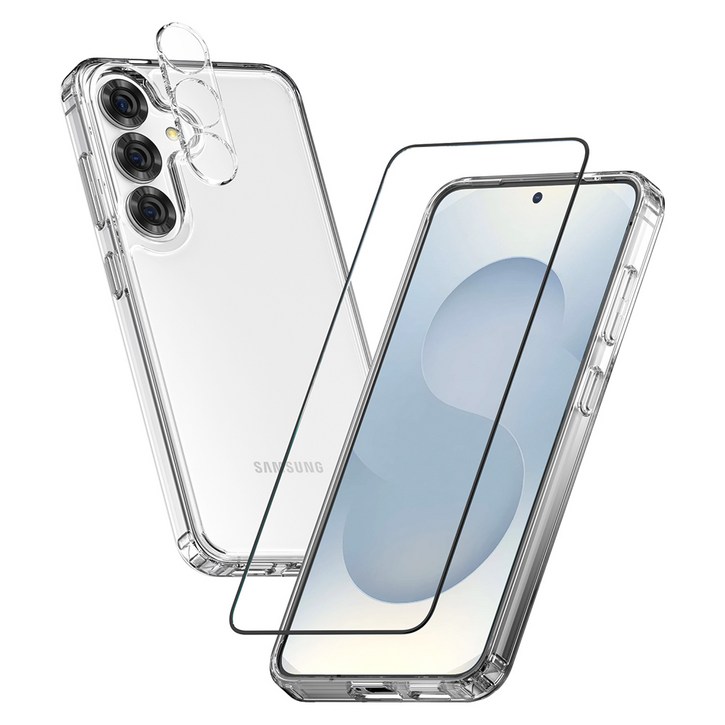 케이엠디자인 클리어핏 휴대폰 케이스  전면 강화유리  카메라 보호필름 세트