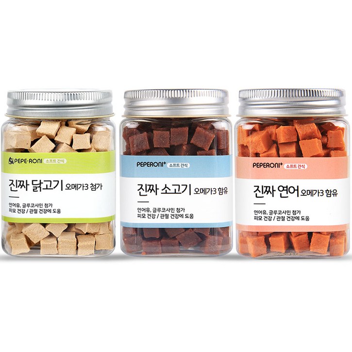 페페로니 강아지 진짜 오메가3 연어  소고기  닭고기 세트, 소고기, 연어, 닭고기, 1세트