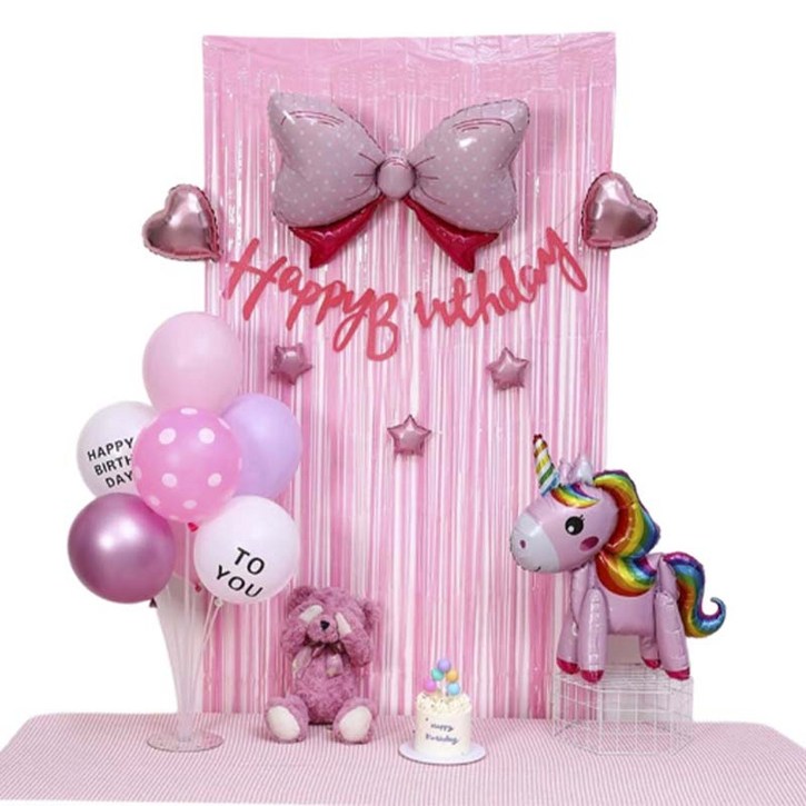 피앤비유니티 핑크 리본풍선 가랜드커튼 세트